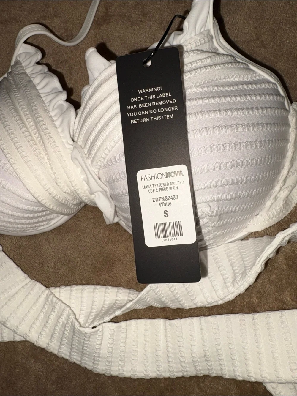 NWT White Ribbed Tie-Side Underwire Bikini Set